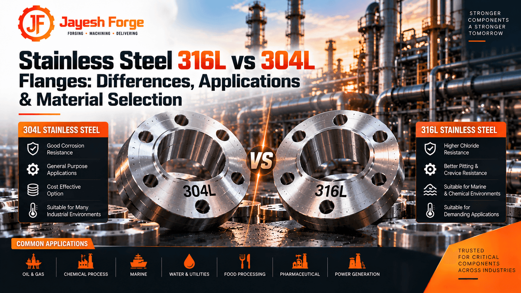 Stainless Steel 316L vs 304L Flanges: Differences, Applications & Material Selection